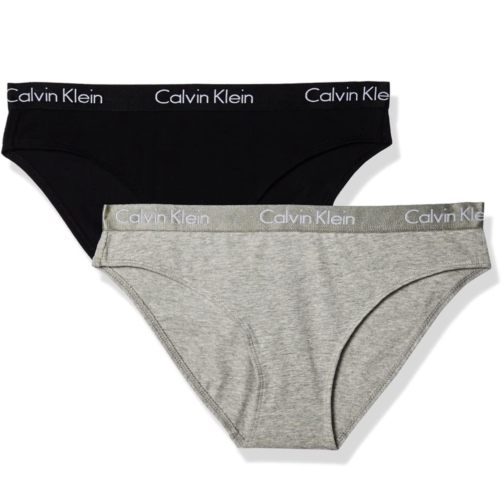 Calvin Klein Women's Motive Cotton Multipack Bikini Panty 2 Pack NWT Black Gray